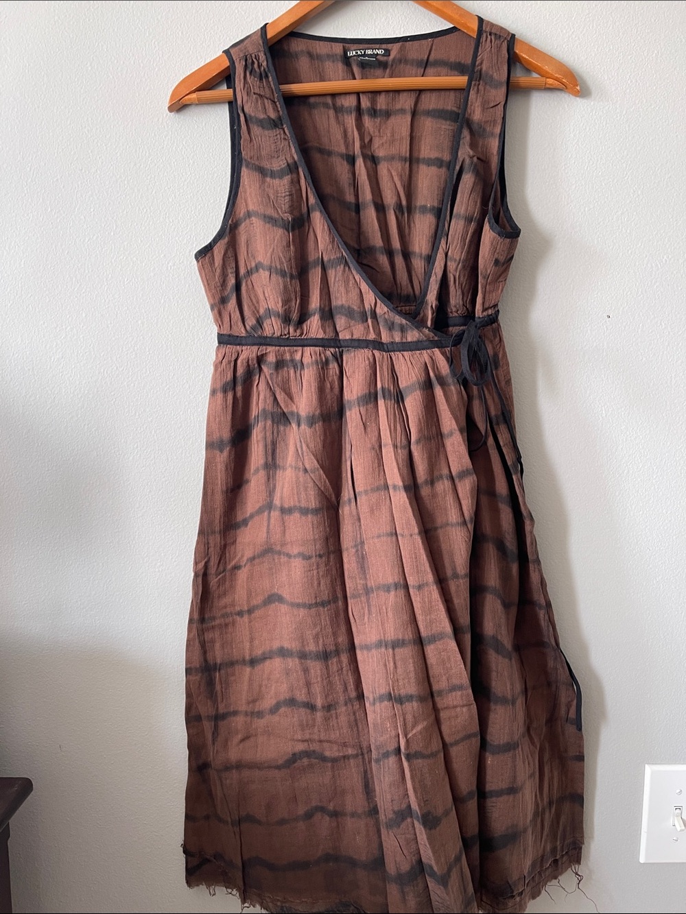 Lucky Brand Brown and Black One-Shoulder Wrap Dress